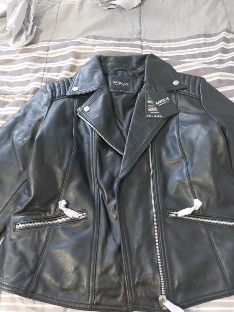 Barney's Originals Petite Emma real leather jacket with belt in black | ASOS