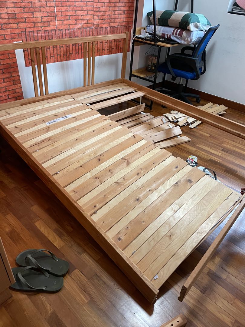 wooden ikea bed queen size, Furniture & Home Living, Furniture, Bed