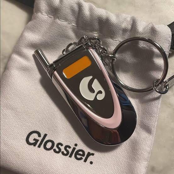 GLOSSIER x Los Angeles LA Flip Phone Mirror Keychain Key Exclusive Charm  NEW bag