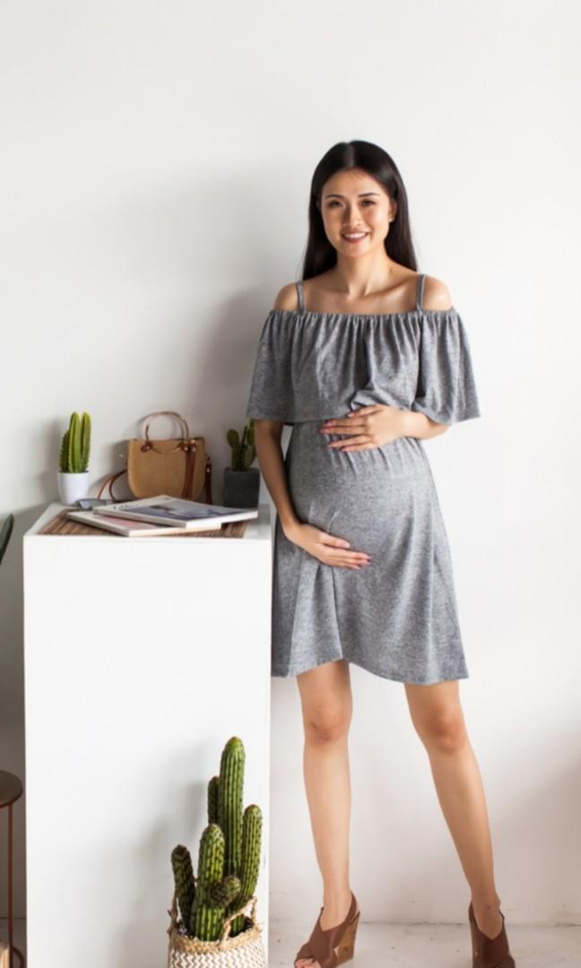 Camilla Off Shoulders Nursing Dress Gray Women s Fashion