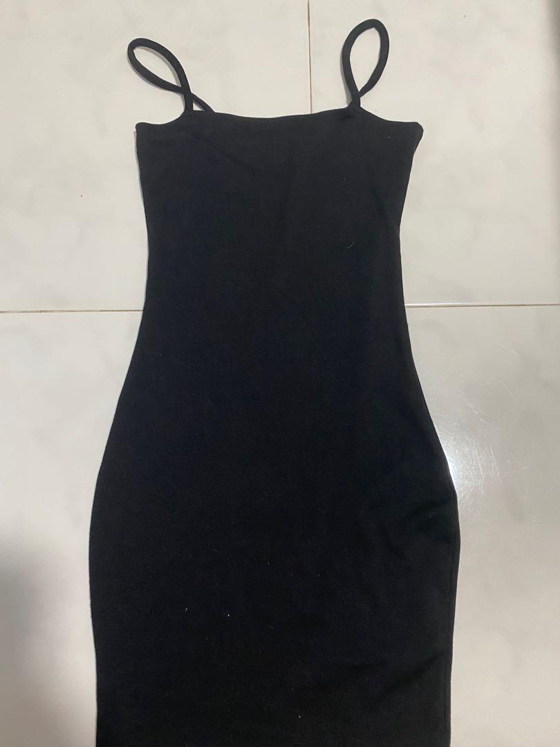 Black strappy straight deals neck bodycon dress
