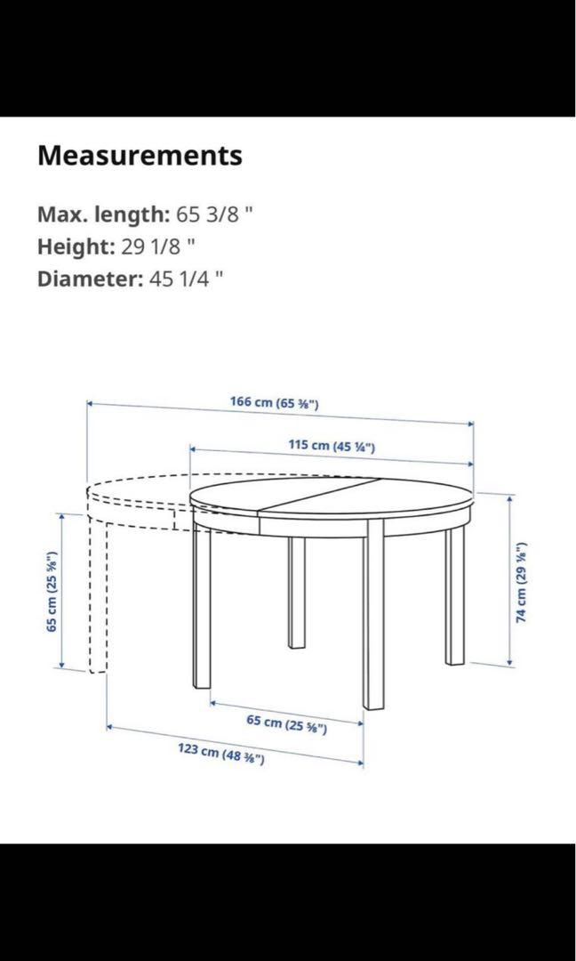 IKEA extendable Dining Table (Category: Tables & Sets) located in Singapore. Submitted by tragicwaves (Listing ID 1164837748, Image 3). Description: Original price, $349 Selling price, $50 (Can Negotiate la!) Also self pick up @ punggol. Still in superb condition, 9/10 with socks to cover the table legs. Max. length: 65 3/8 “ Height: 29 1/8 “ Diameter: 45 1/4 “.