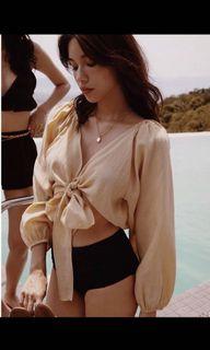 Mercci22 歐美V領綁帶上衣m