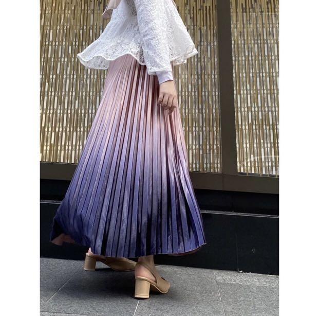 Pink ombre velvet 2025 pleated midi skirt