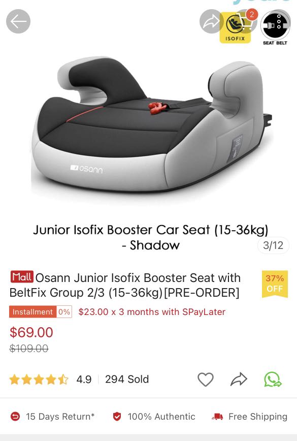 Osann Booster Seat ISOFIX, Babies & Kids, Going Out, Car Seats on Carousell