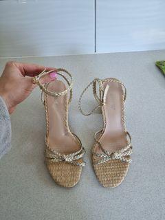 Oxford gold and rattan heels