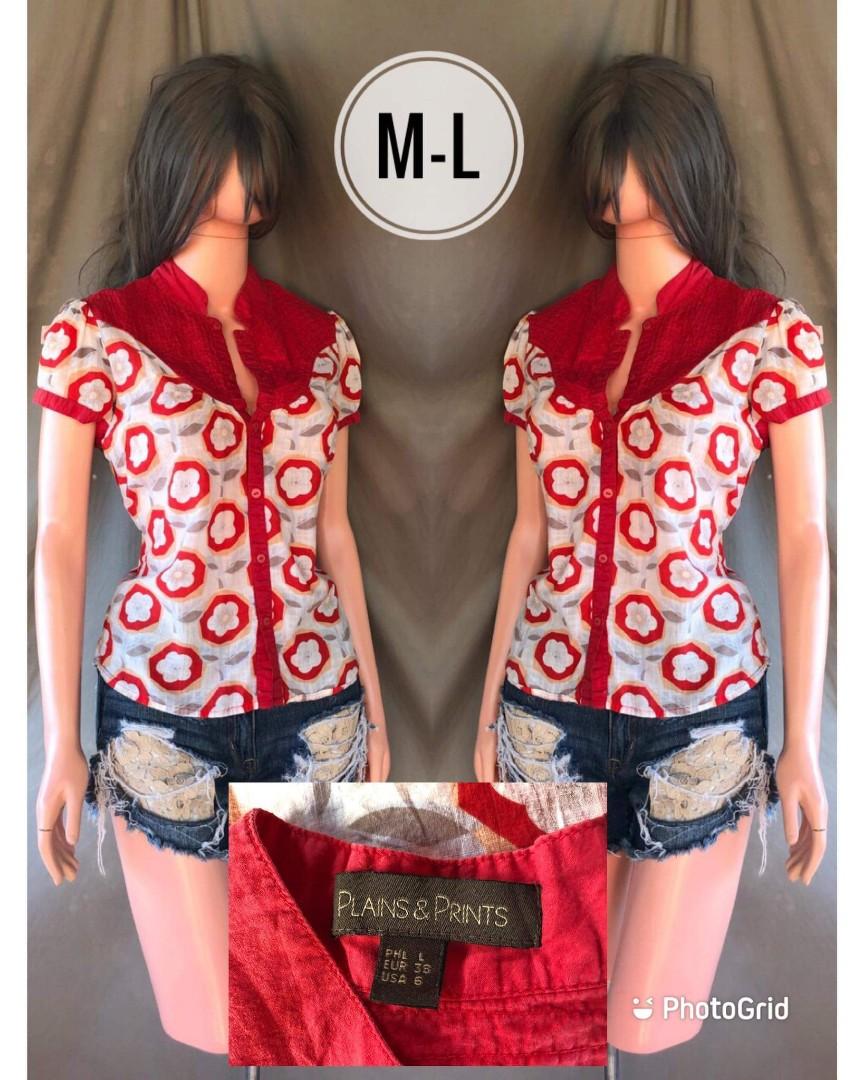 PLAINS & PRINTS BLOUSE (Category: Blouses) located in Butuan. Submitted by weng033 (Listing ID 1164742931, Image 1). Description: Size : M to L Good as New.