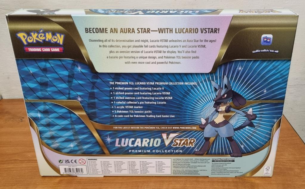 pokemon lucario vstar premium collection box - 6 booster packs 1 acrylic VSTAR marker and a code card for Pokemon Trading Card Game Live Pokémon TCG: Lucario VSTAR Premium