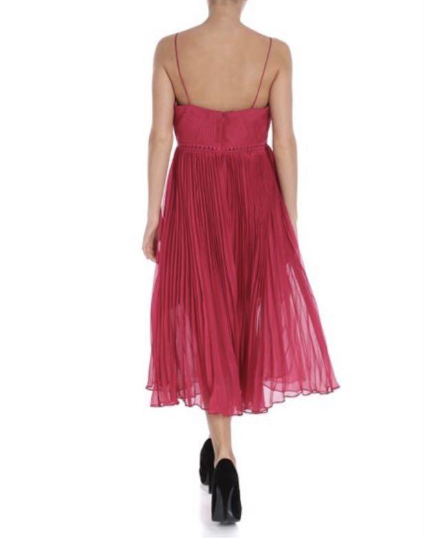 Fuchsia pleated clearance chiffon midi dress