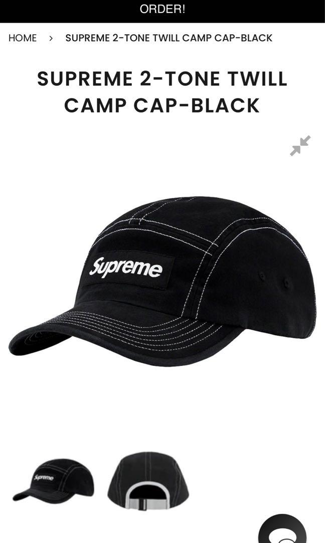 SUPREME 2-TONE TWILL CAMP CAP-BLACK, 男裝, 手錶及配件, 棒球帽、帽