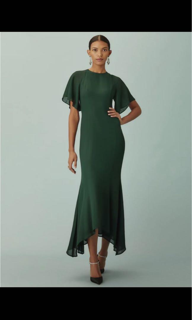 green emerald velvet dress Rent The Selia Green Linen Dress By Reformation