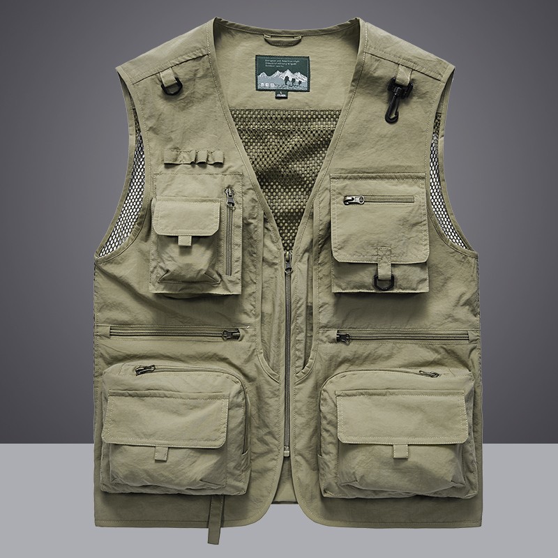 Waistcoat Vest Jacket Men Multi Pocket Classic Male Sleeveless