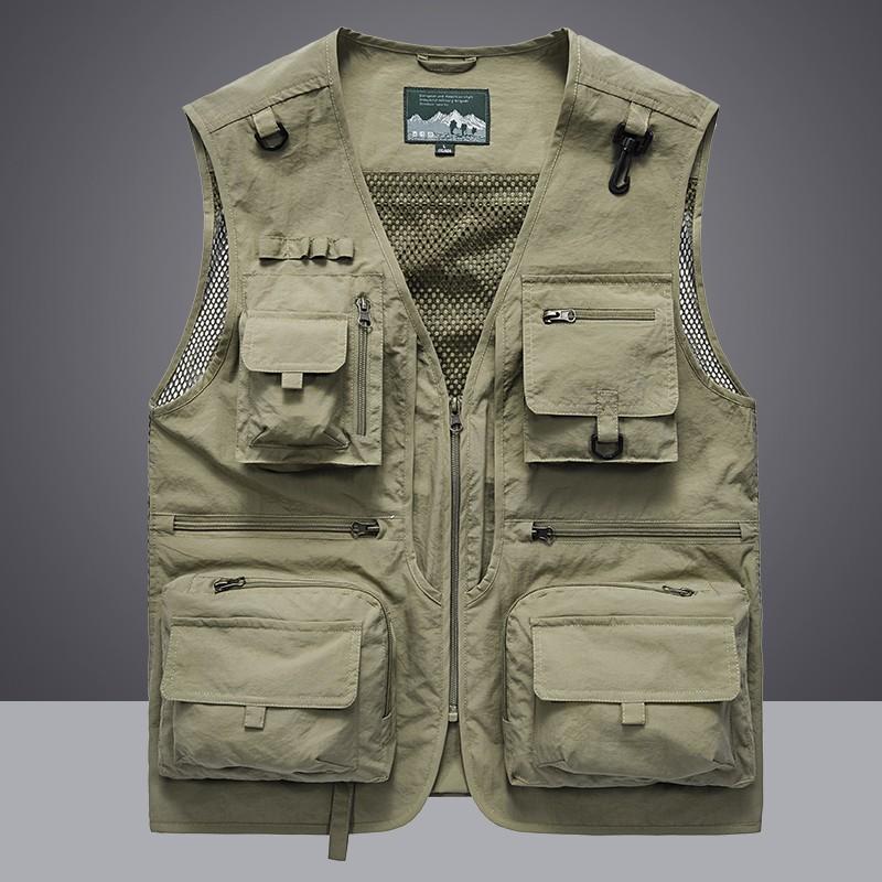 Waistcoat Vest Jacket Men Multi-Pocket Classic Male Sleeveless