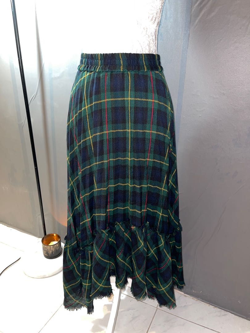 Zara plaid pleated maxi skirt, Women's 