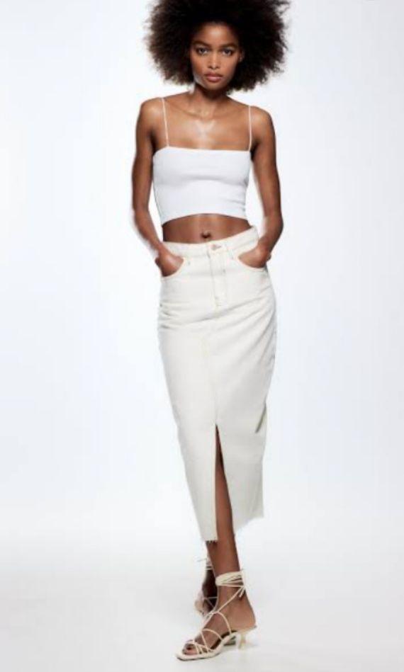 ZARA RIBBED TOP WHITE, Fesyen Wanita 
