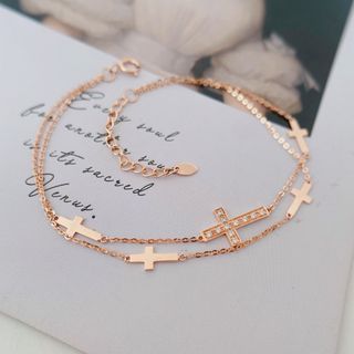 十字架層次感鑽石18k玫瑰金手鏈 
Cross Layers Diamond 18k Rose Gold Bracelet64226038566530110
