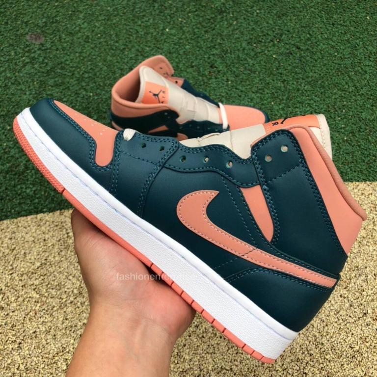 Air Jordan 1 Mid Dark Teal Salmon, Women's Fashion, Footwear, Sneakers