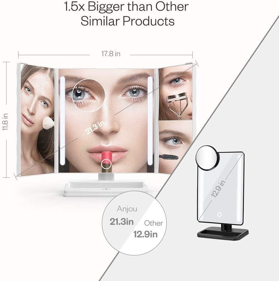 Anjou Makeup Mirror with Lights and Magnification 1X,2X,3X,10X, Lighted