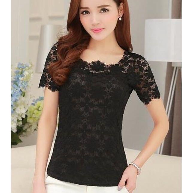 Black Lace Top, Women's Fashion, Tops, Blouses on Carousell