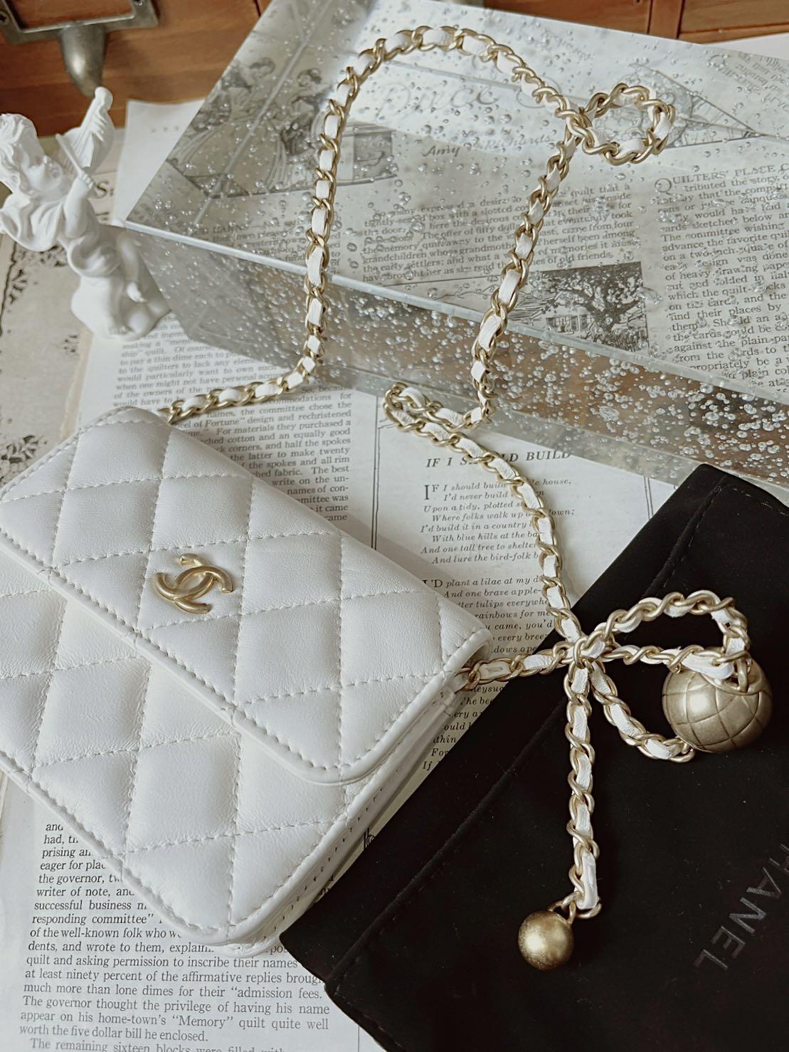Chanel 21b wallet on chain clutch with pearl crush chain gold