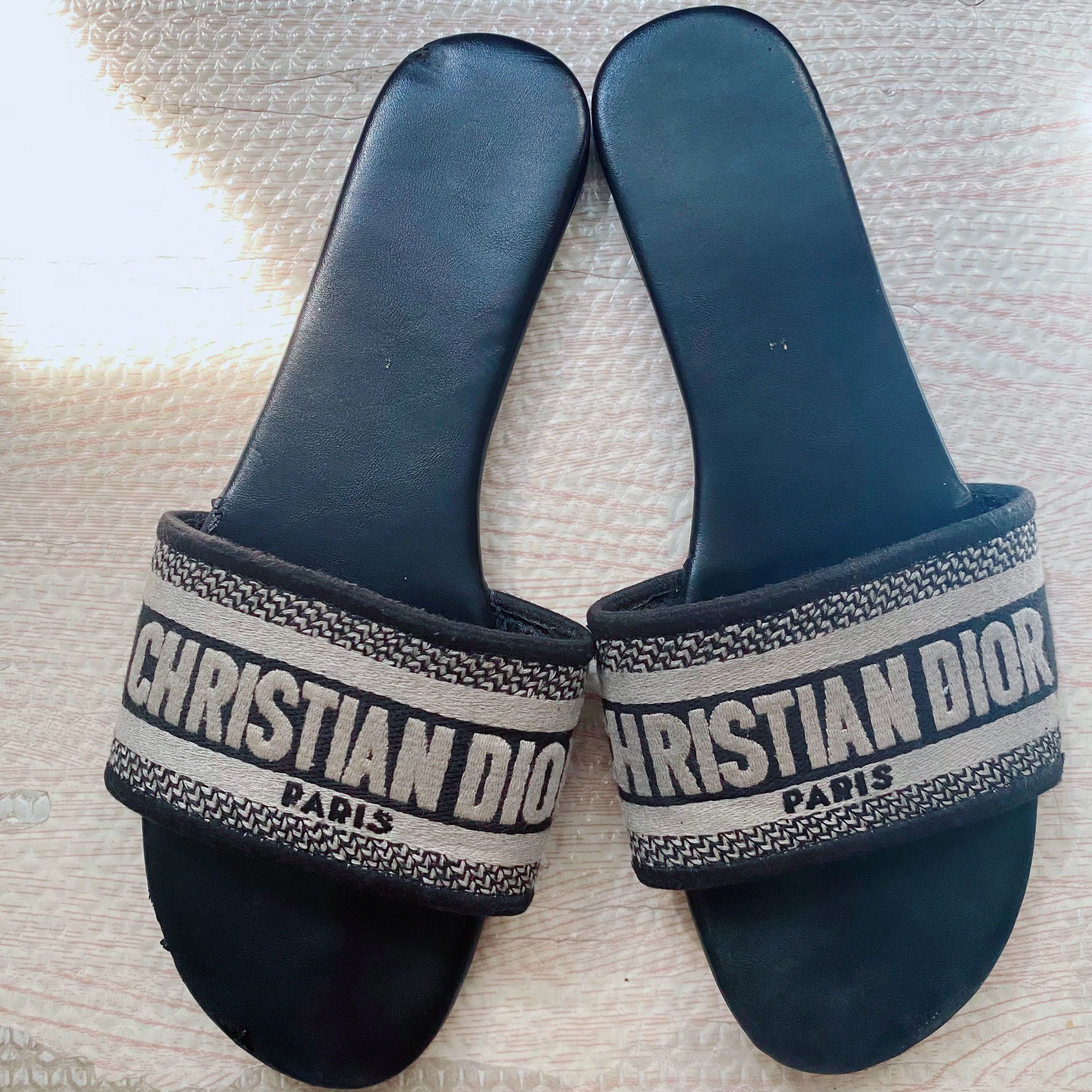 Women dior dway embroidered cotton sales slide