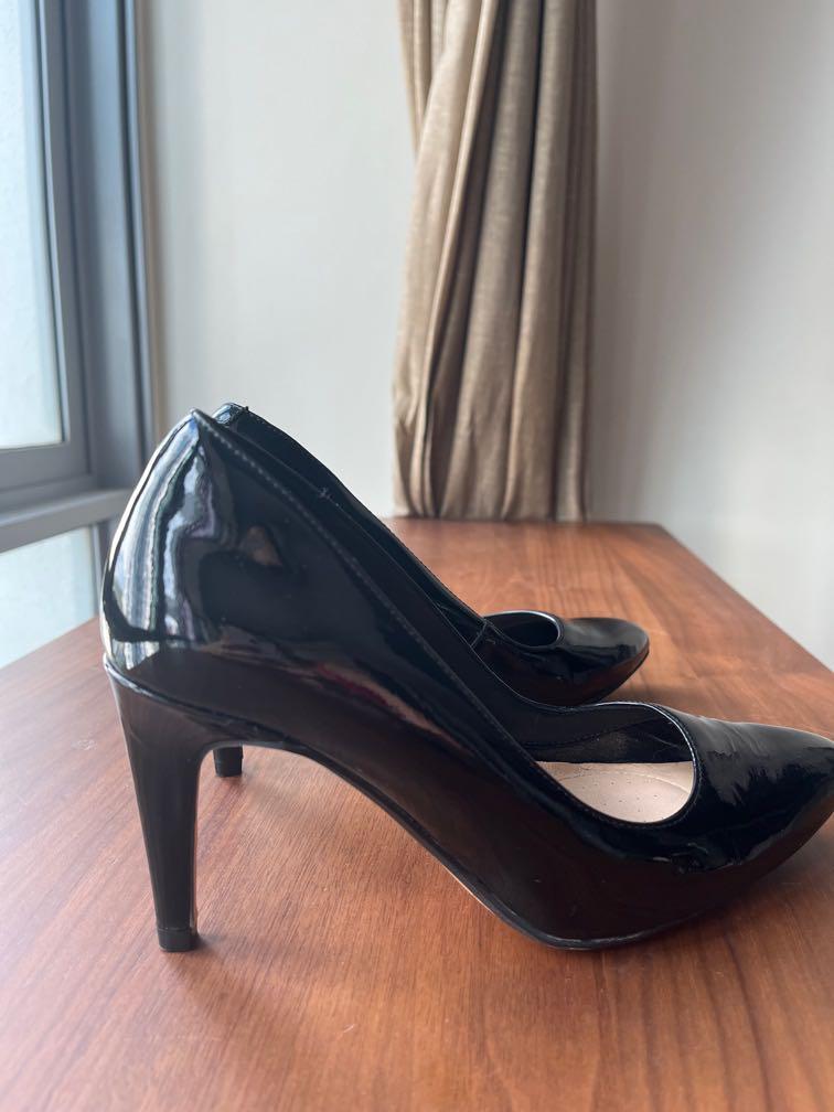 Clarks black patent heels sale