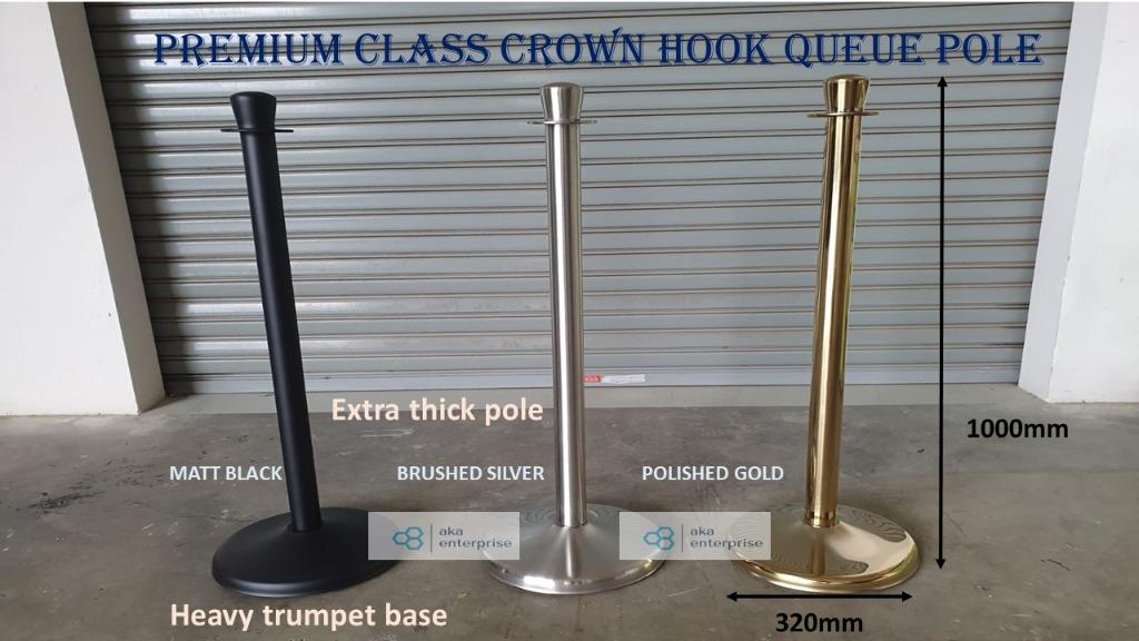 Crown Queue Pole with hook (Category: Everything Else) located in Singapore. Submitted by aka_enterprise (Listing ID 1165014286, Image 1). Description: Brand new pole for Sale. (Local Ready Stock) Classy VIP Standard Queue Pole with Hook Crown Queue Pole with Hook _$45 Hemp Rope _$16 Velvet Rope _$10 Note: Pole and Rope selling separately Product Description Stainless Steel Classy Premium Pole with Hook Height: 1000mm Base: 320mm Weight: 9kg Heav
