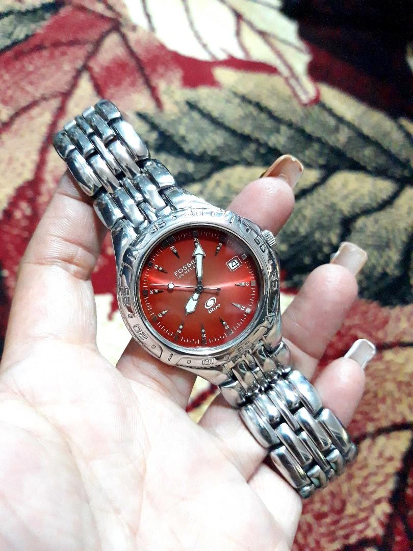 Fossil blue best sale watch red face