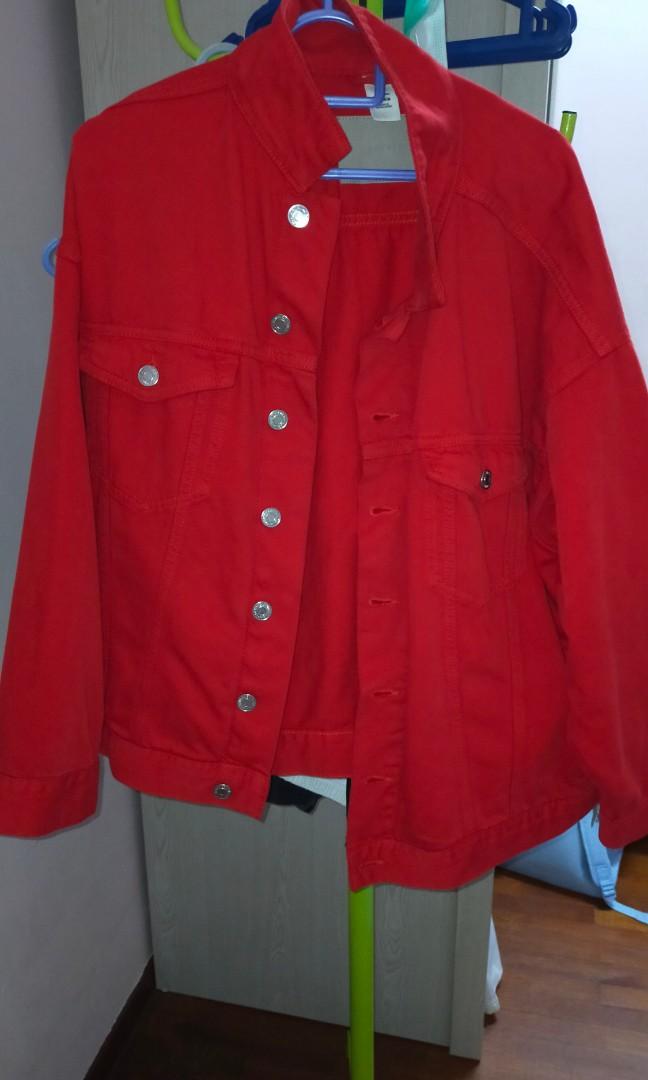 Red denim hot sale jacket h&m