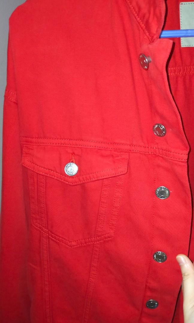 H&m red denim shop jacket