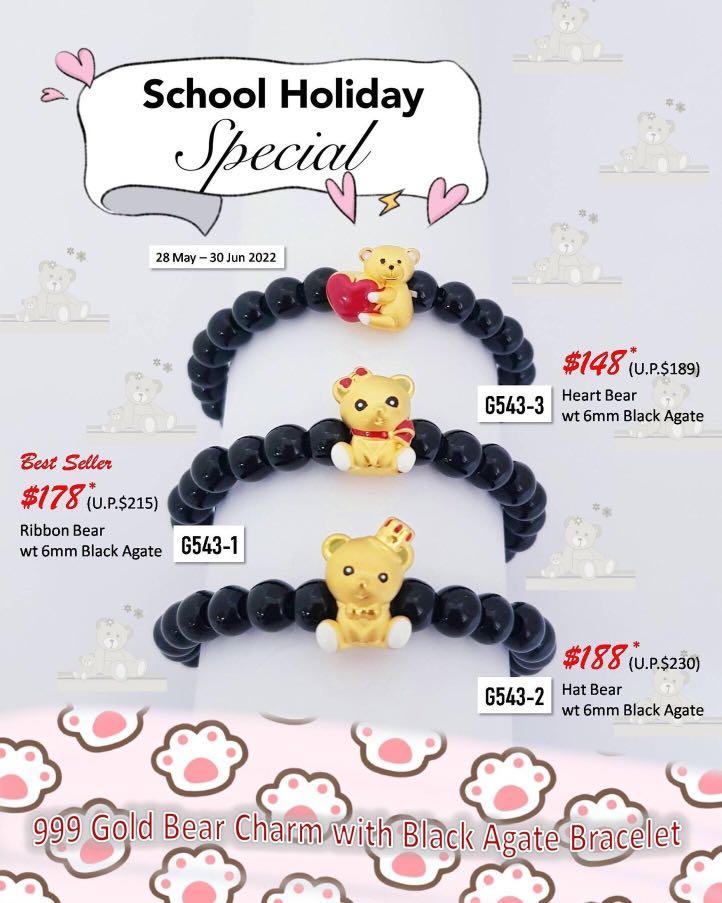HoBee 999 Gold Rilakkuma Melody Charm with 6mm Black Agate Bracelet Women s Fashion Jewelry Organisers Charms on Carousell