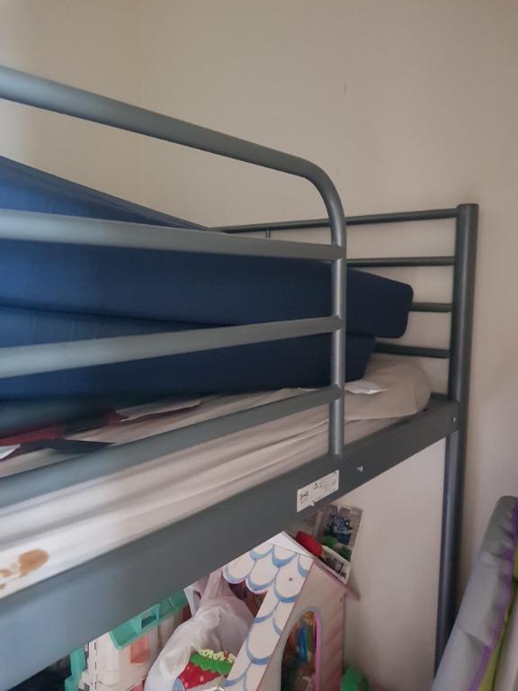 Ikea STARVA Loftbed frame (silver color) and mattress, Furniture