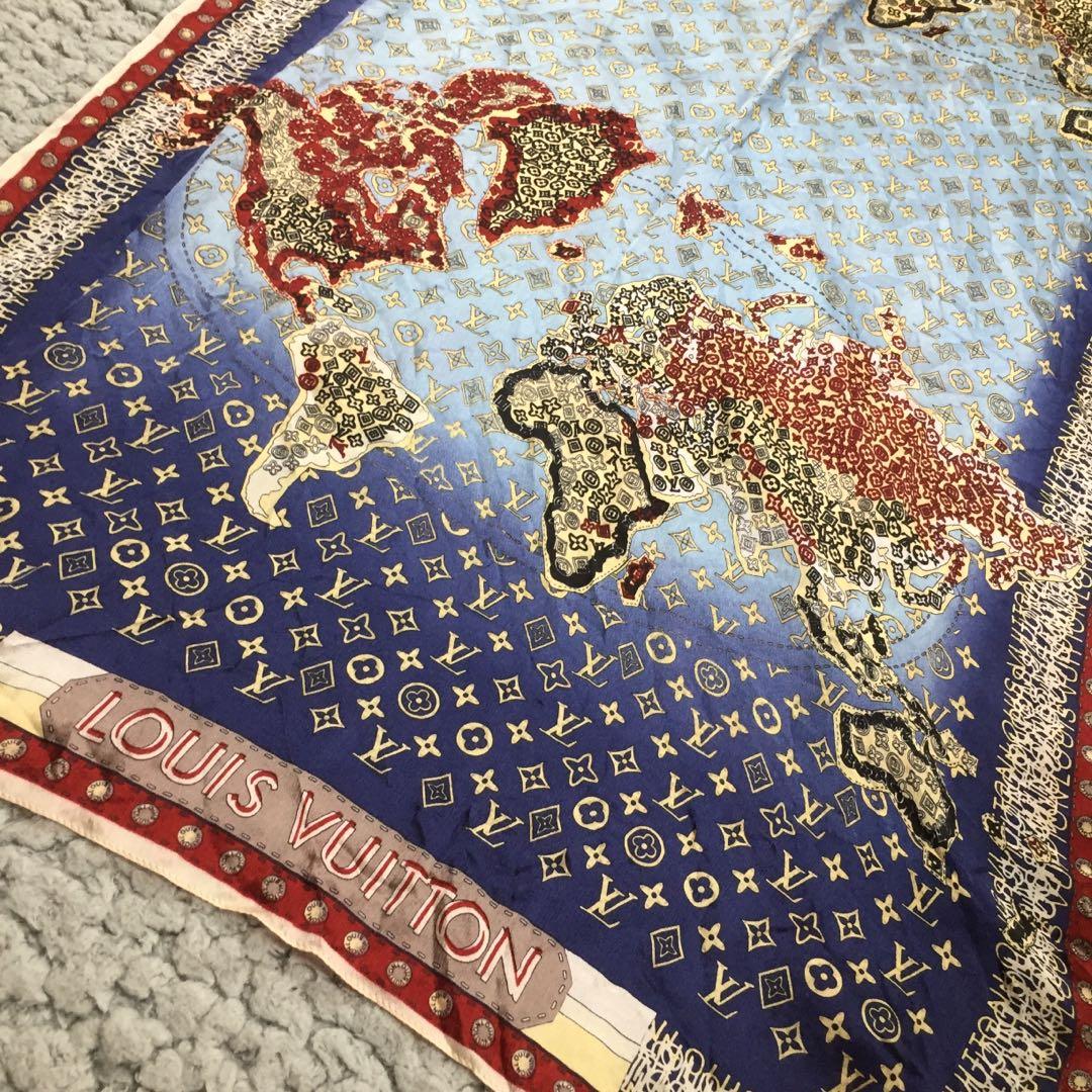 LV LOUIS VUITTON ✿*ﾟOVERSIZED Monogram Luxury Global Map Silk Scarf Wrap  Shawl