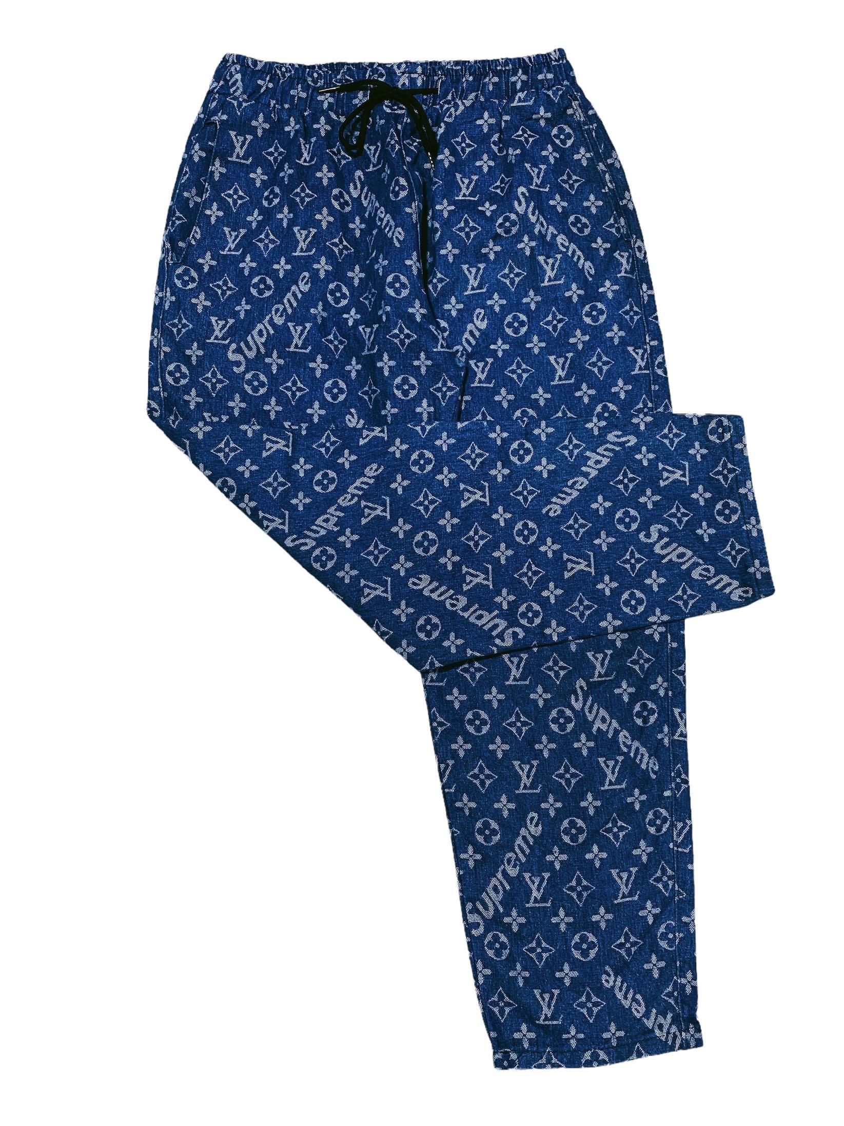 Louis Vuitton x Supreme Blue Monogram Jacquard Denim Jeans 3XL
