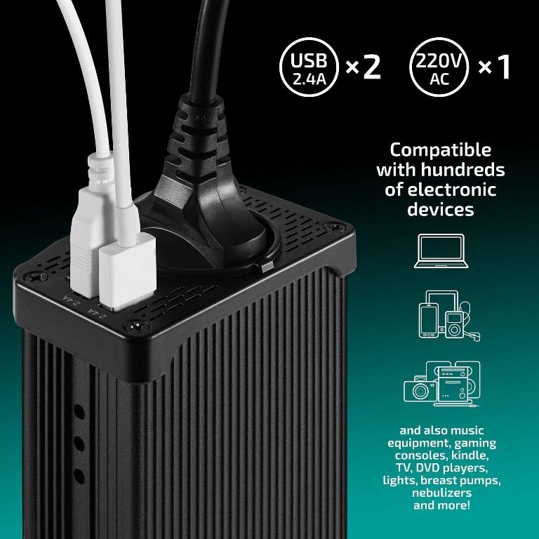 Odoga Dual USB 300W Power Inverter DC 12V to 110V AC Car Charger Converter  Black