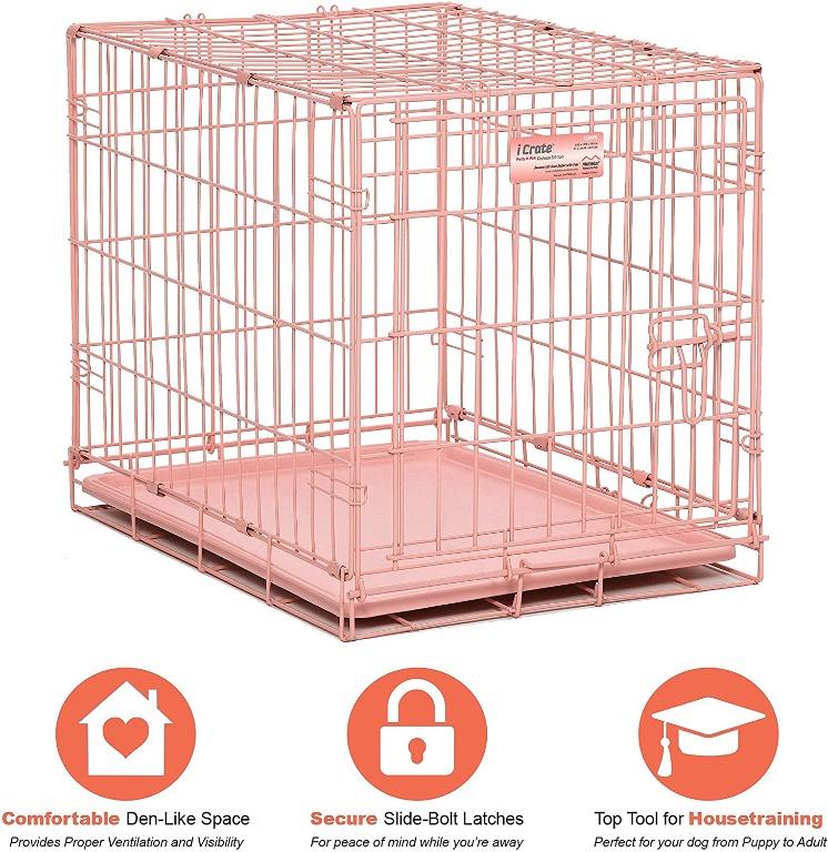 Pink Dog Crate, MidWest iCrate 24" Pink Folding Metal Dog Crate with