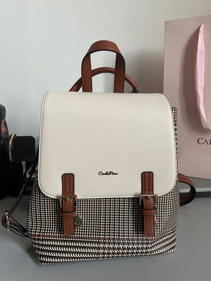 PRELOVED CARLO RINO OXFORD HOUNDSTOOTH PRINT BACKPACK Luxury