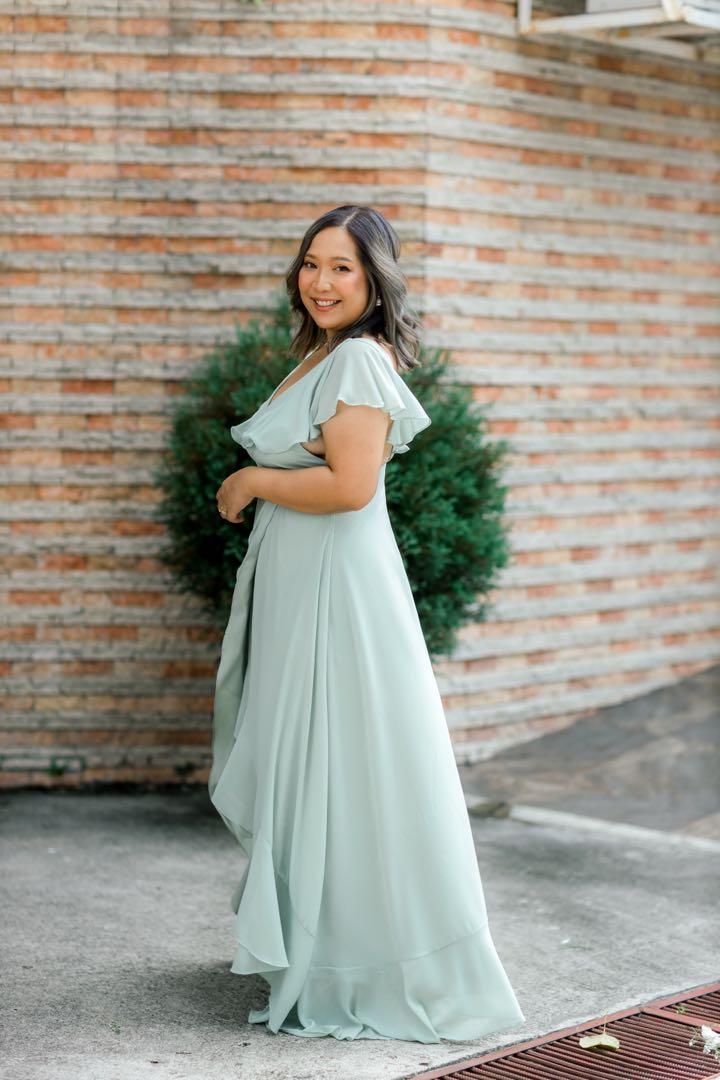 Sage green dress for wedding guest clearance