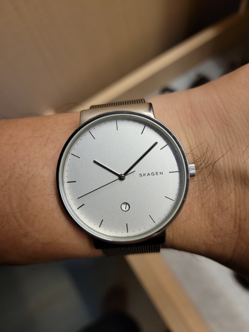 Ancher titanium and outlet gray leather watch
