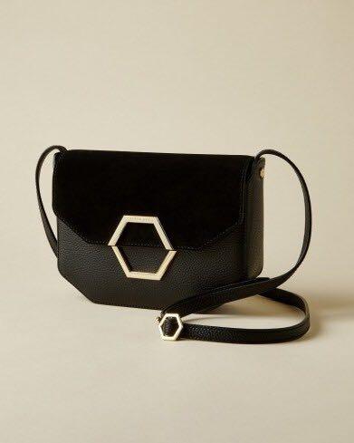 lenah leather and suede hexagon detail cross body bag