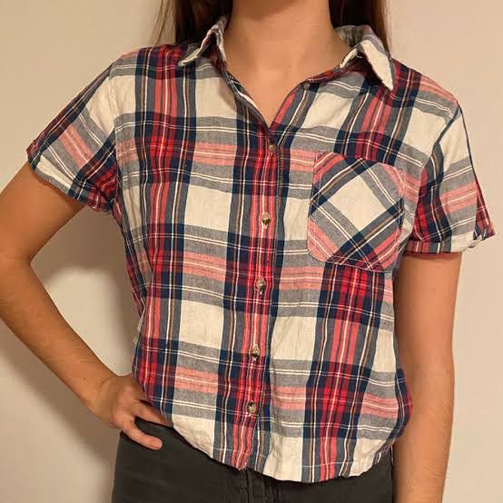 Top shop plaid shirt, Fesyen Wanita 