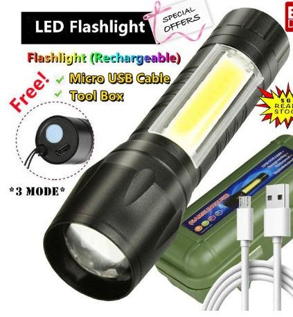 3 Modes Solar Led Flashlight USB Rechargeable Flashlight Emergency Power Bank A+ 