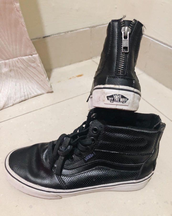 white leather vans hi tops