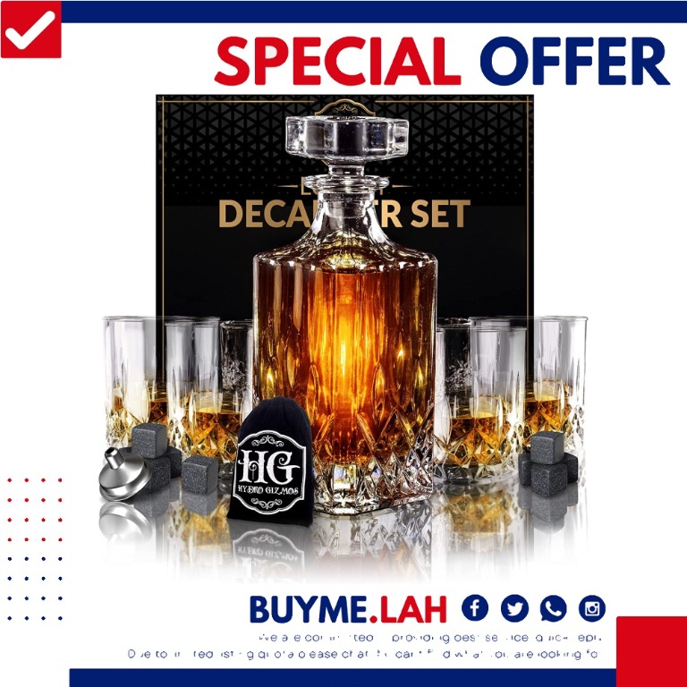 Whiskey Decanter Set for Men with 4 Glasses and 9 Cooling Whisky Stones