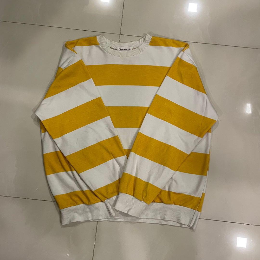 Thrifted Yellow and White Striped Sweater Overalls Pullover Long Sleeve Women s Fashion Coats Jackets and Outerwear on Carousell