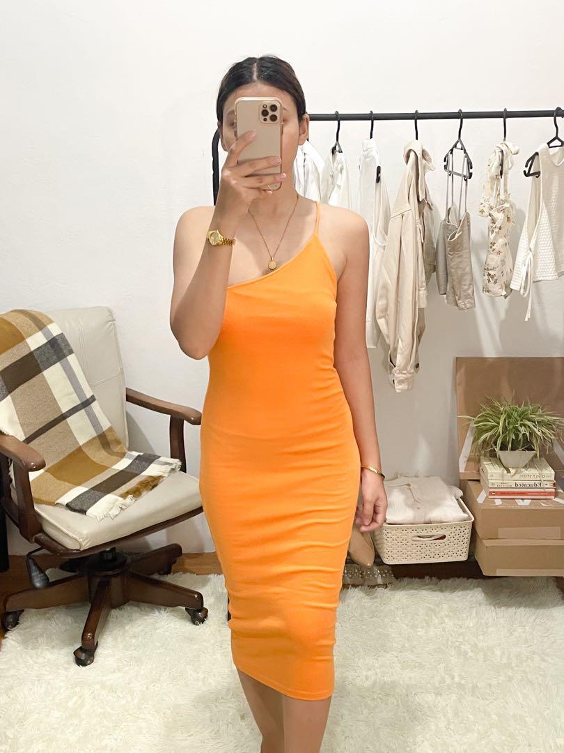 zara orange asymmetric dress ZARA Orange Print Asymmetric Dress 3001/563 Medium NWT