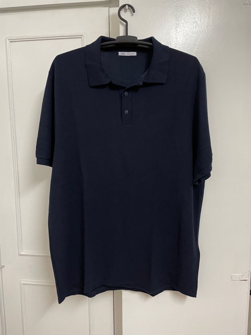 Zara Dark Blue Knit Polo Shirt, Men's 