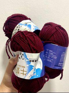 3pcs Red Wine 5ply Milk Cotton Wool Crochet Yarn
