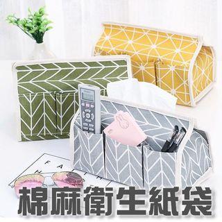 免費贈 棉麻衛生紙袋 綠色 菱格紋