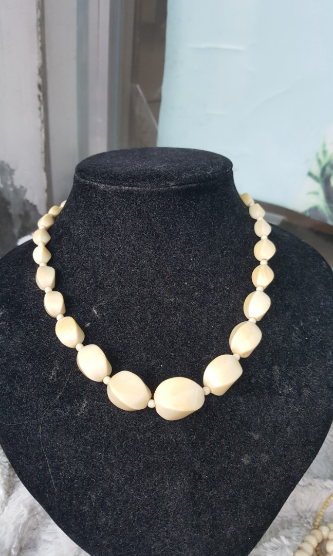 antique genuine ivory elephant bead necklace #8, Women's Fashion ...